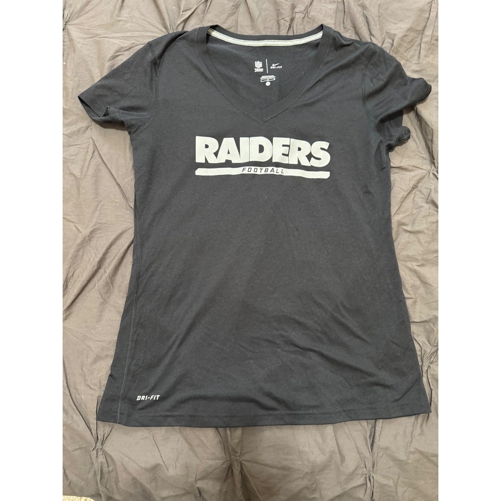 Nike Dri-FIT Raiders Football Black V-Neck T-Shirt Womens Activewear